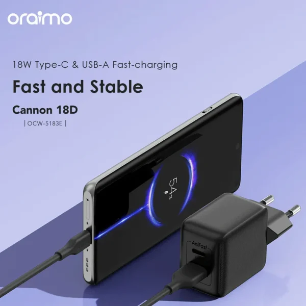 Second image of Oraimo Cannon 18D OCW-5183E+M53 Dual Port 18W Charger Adapter with Micro USB Cable